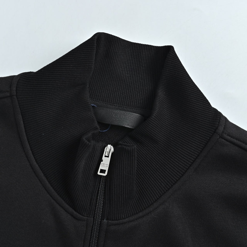 Prada Red Silicone Trim Zip-Up Jacket - Black