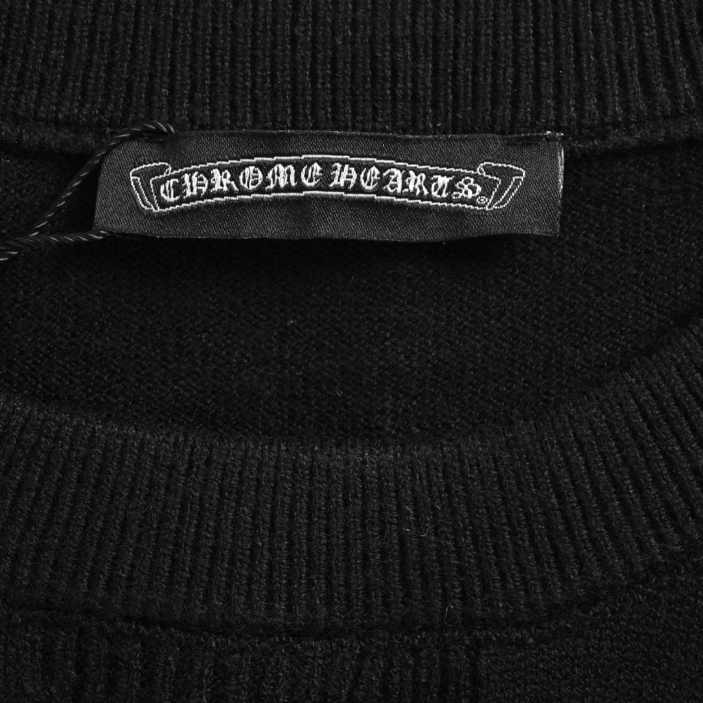 Chrome Hearts Rhinestone Logo Crewneck Knit Sweater - Black