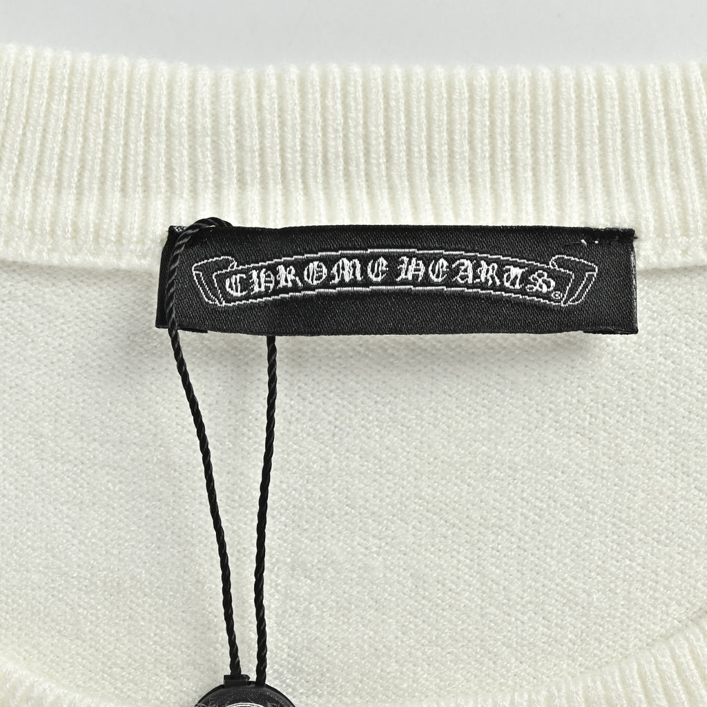Chrome Hearts Rhinestone Logo Crewneck Knit Sweater - White