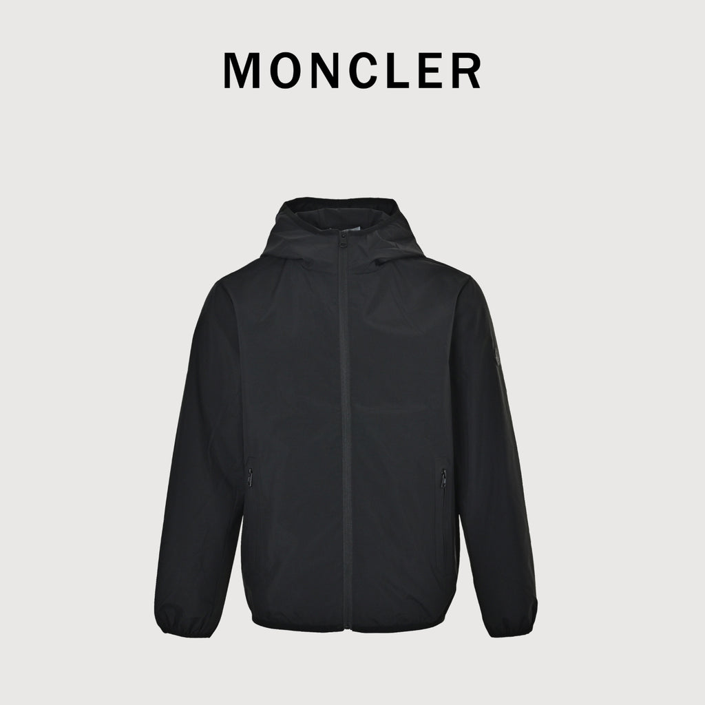 Moncler Black Sleeve Badge Hooded Zip-Up Jacket - Dark Navy