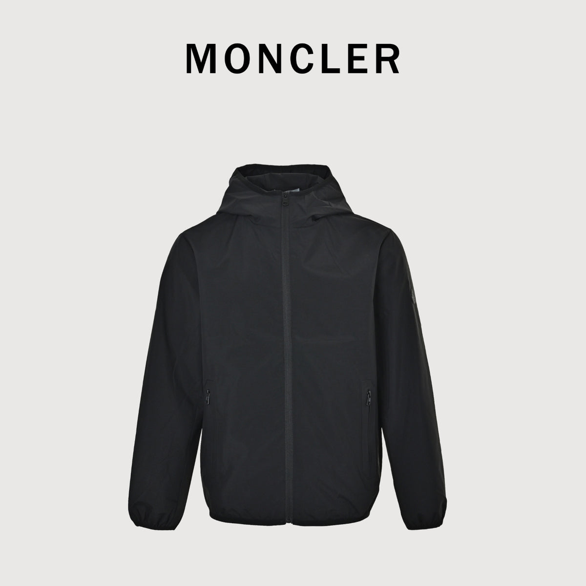 Moncler Black Sleeve Badge Hooded Zip-Up Jacket - Dark Navy