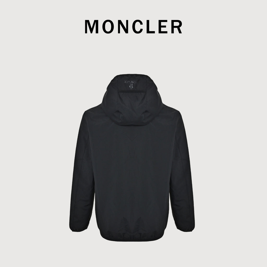 Moncler Black Sleeve Badge Hooded Zip-Up Jacket - Dark Navy