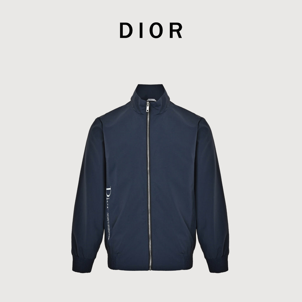 Dior Technical Fabric Letter-Embroidered Zip-Up Jacket - Dark Navy