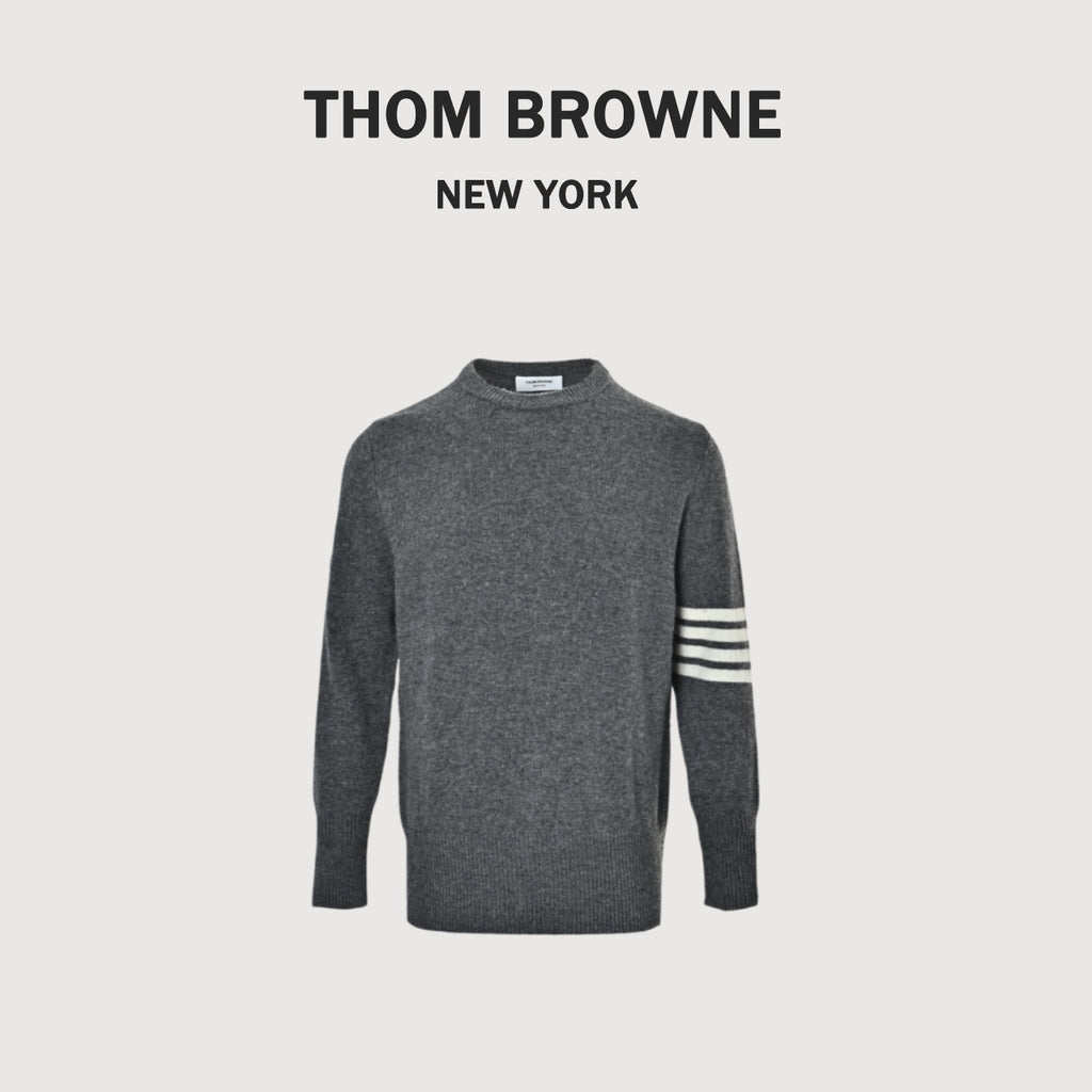 Thom Browne Four-Bar Crewneck Knit Sweater - Gray