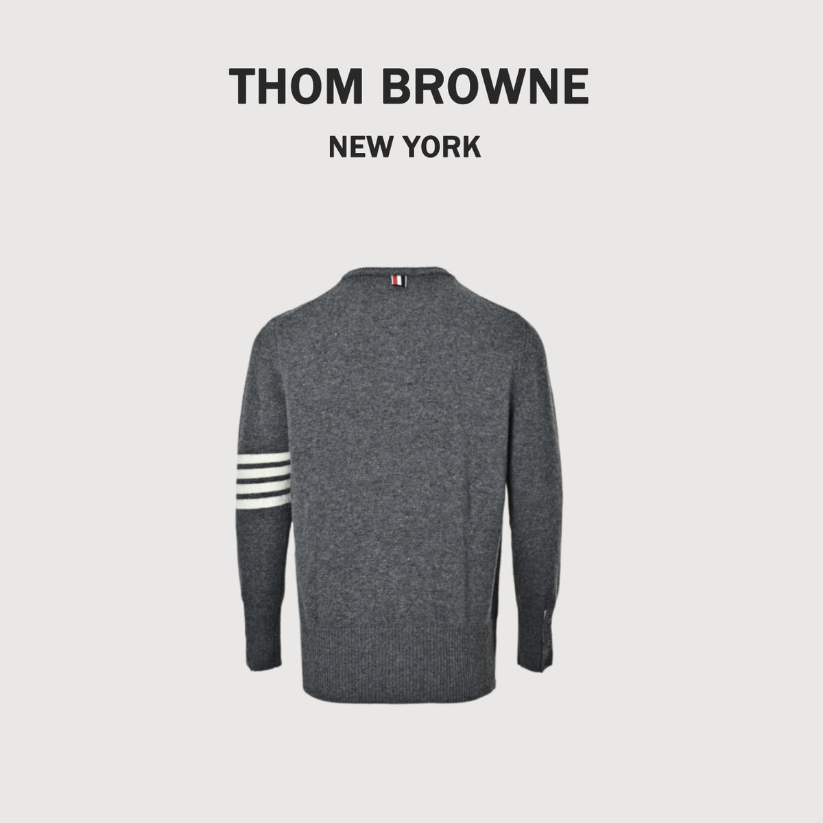 Thom Browne Four-Bar Crewneck Knit Sweater - Gray