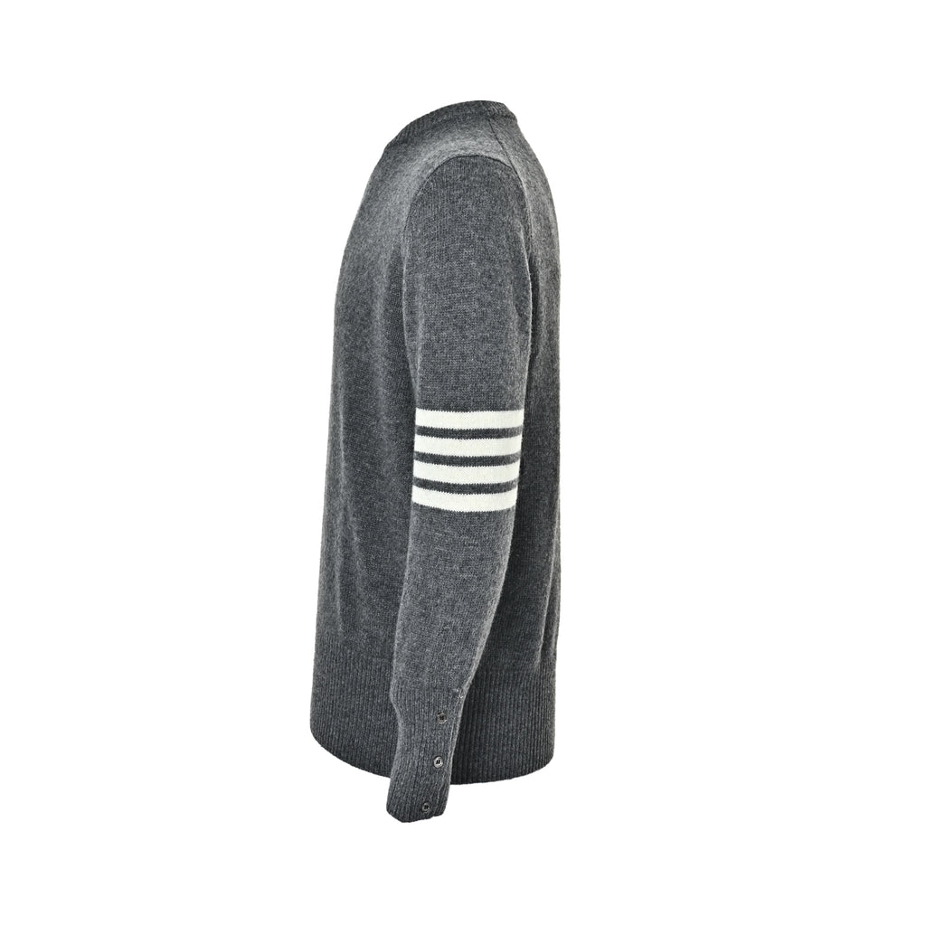 Thom Browne Four-Bar Crewneck Knit Sweater - Gray