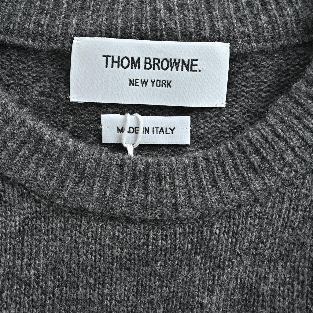 Thom Browne Four-Bar Crewneck Knit Sweater - Gray