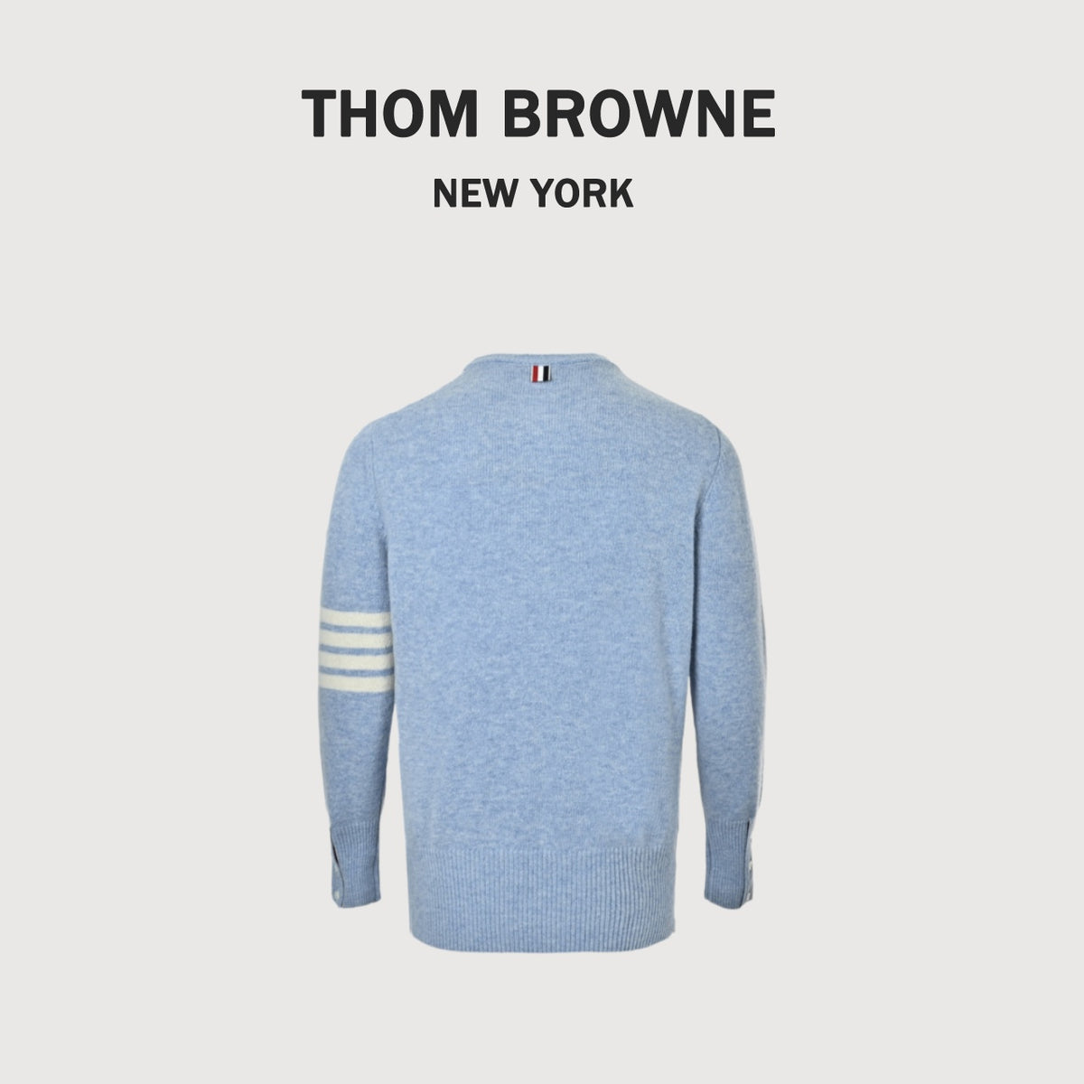 Thom Browne Four-Bar Crewneck Knit Sweater - Light Blue