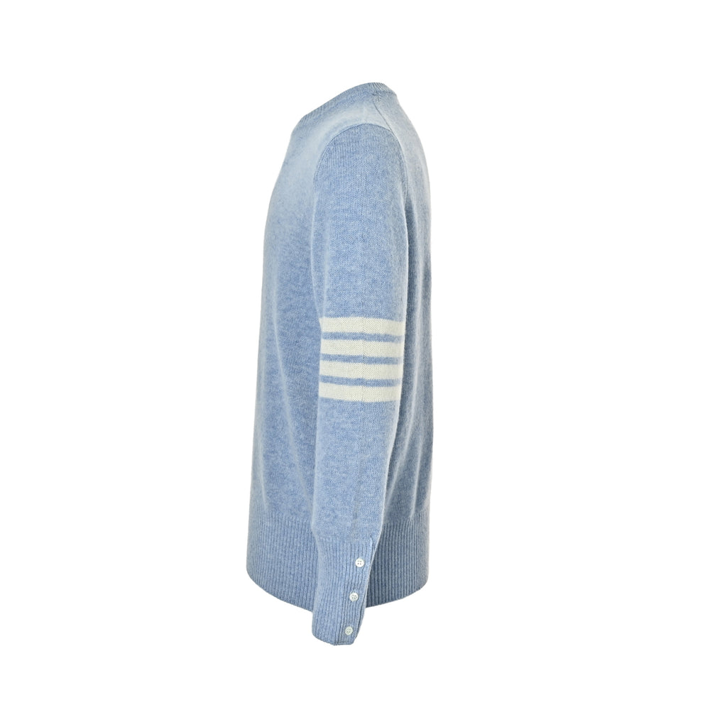 Thom Browne Four-Bar Crewneck Knit Sweater - Light Blue