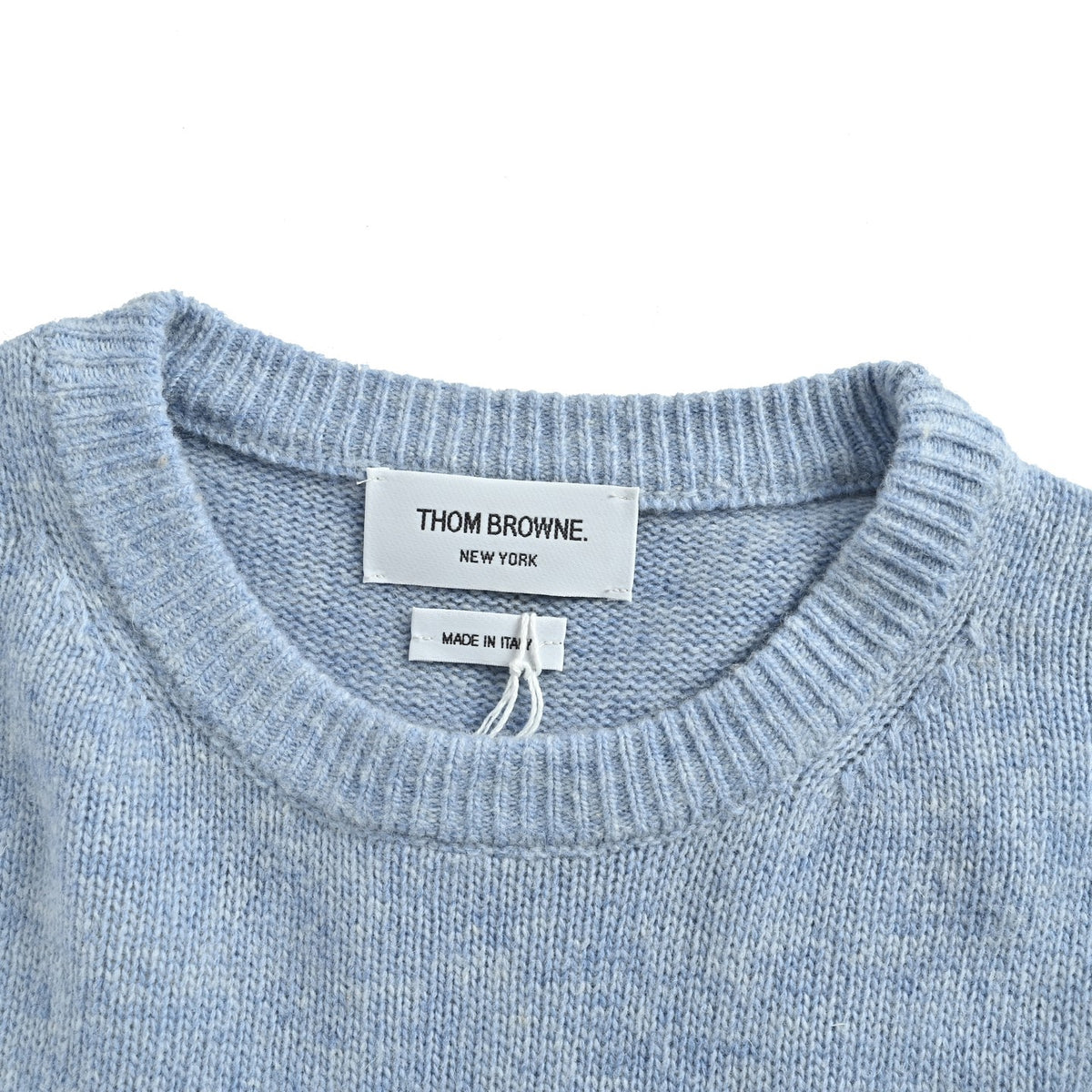 Thom Browne Four-Bar Crewneck Knit Sweater - Light Blue