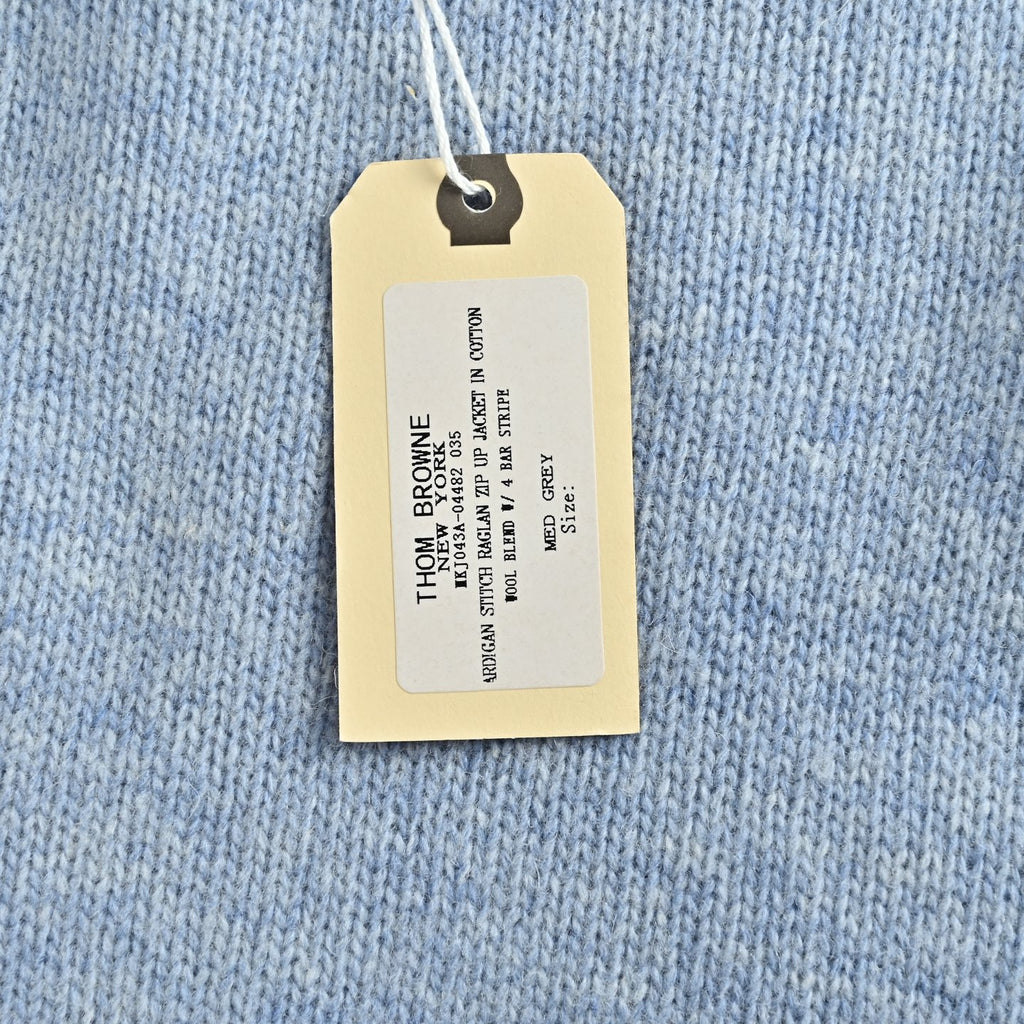 Thom Browne Four-Bar Crewneck Knit Sweater - Light Blue