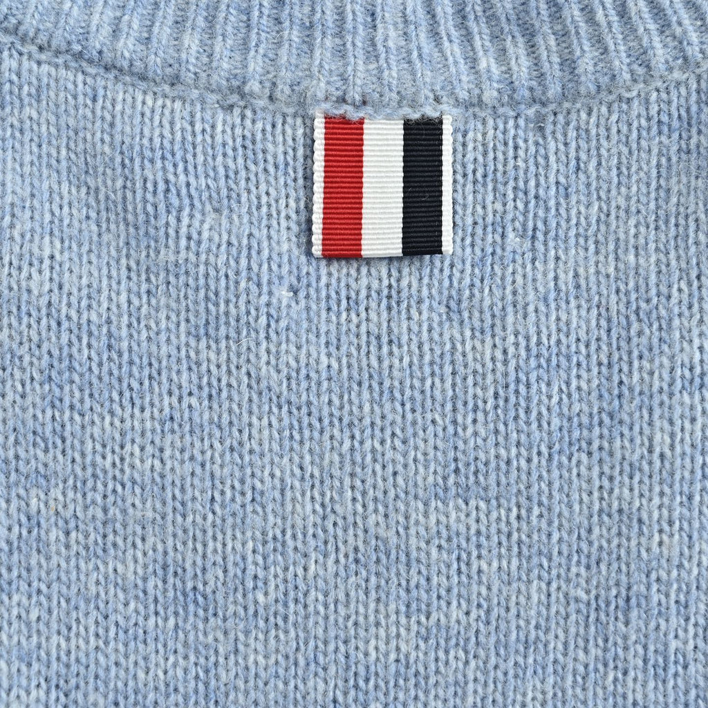 Thom Browne Four-Bar Crewneck Knit Sweater - Light Blue