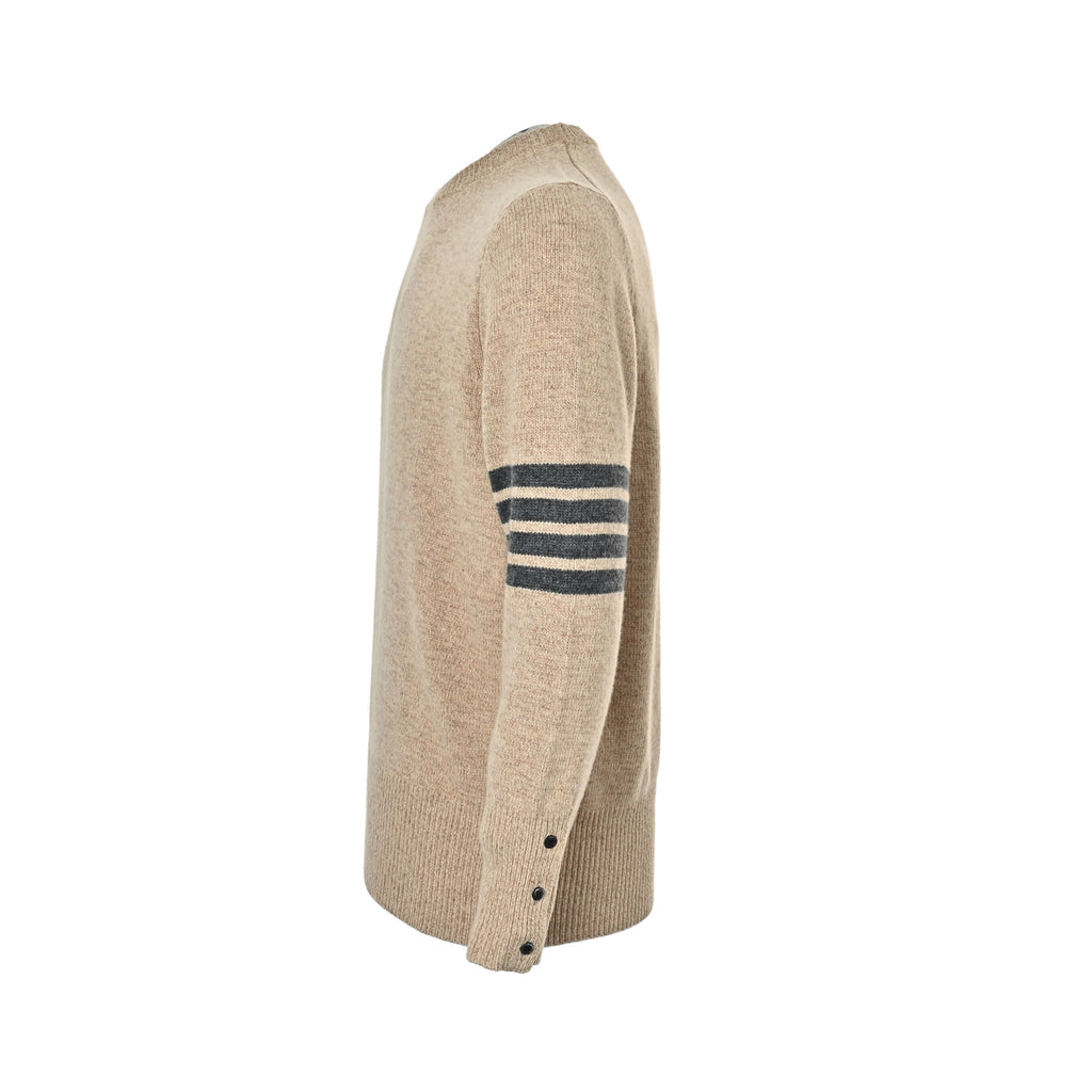 Thom Browne Four-Bar Crewneck Knit Sweater - Beige
