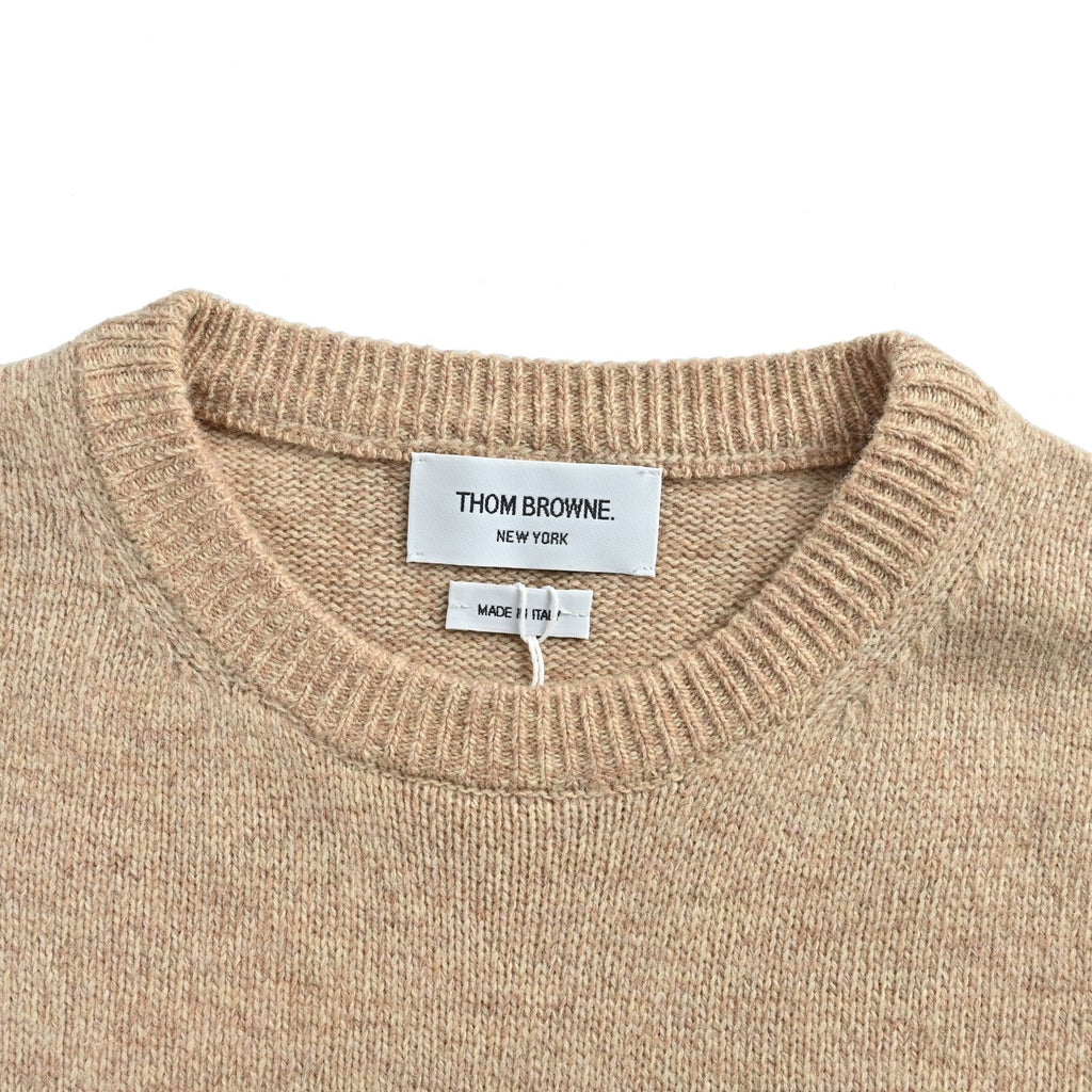 Thom Browne Four-Bar Crewneck Knit Sweater - Beige