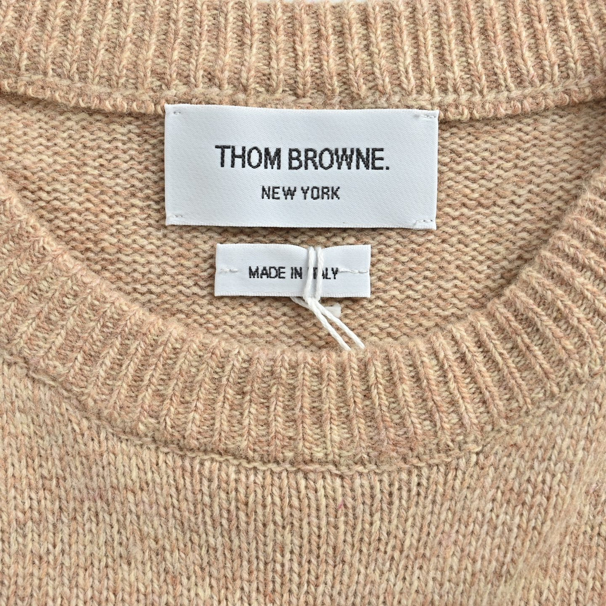 Thom Browne Four-Bar Crewneck Knit Sweater - Beige