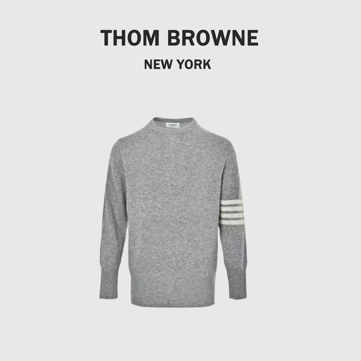 Thom Browne Four-Bar Crewneck Knit Sweater - Light Gray
