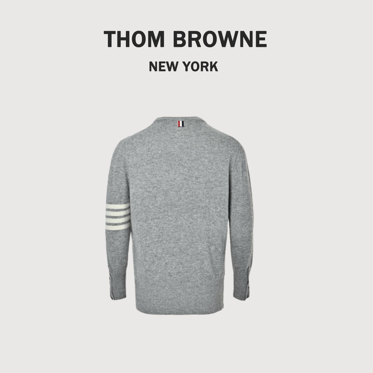 Thom Browne Four-Bar Crewneck Knit Sweater - Light Gray