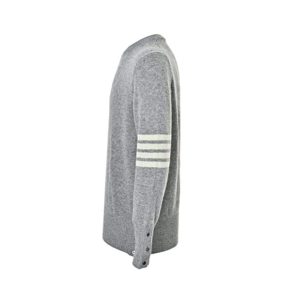 Thom Browne Four-Bar Crewneck Knit Sweater - Light Gray