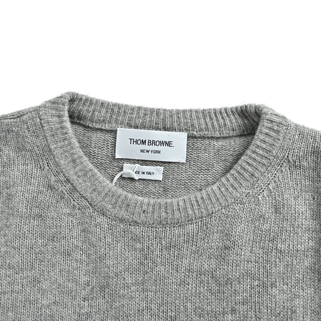 Thom Browne Four-Bar Crewneck Knit Sweater - Light Gray