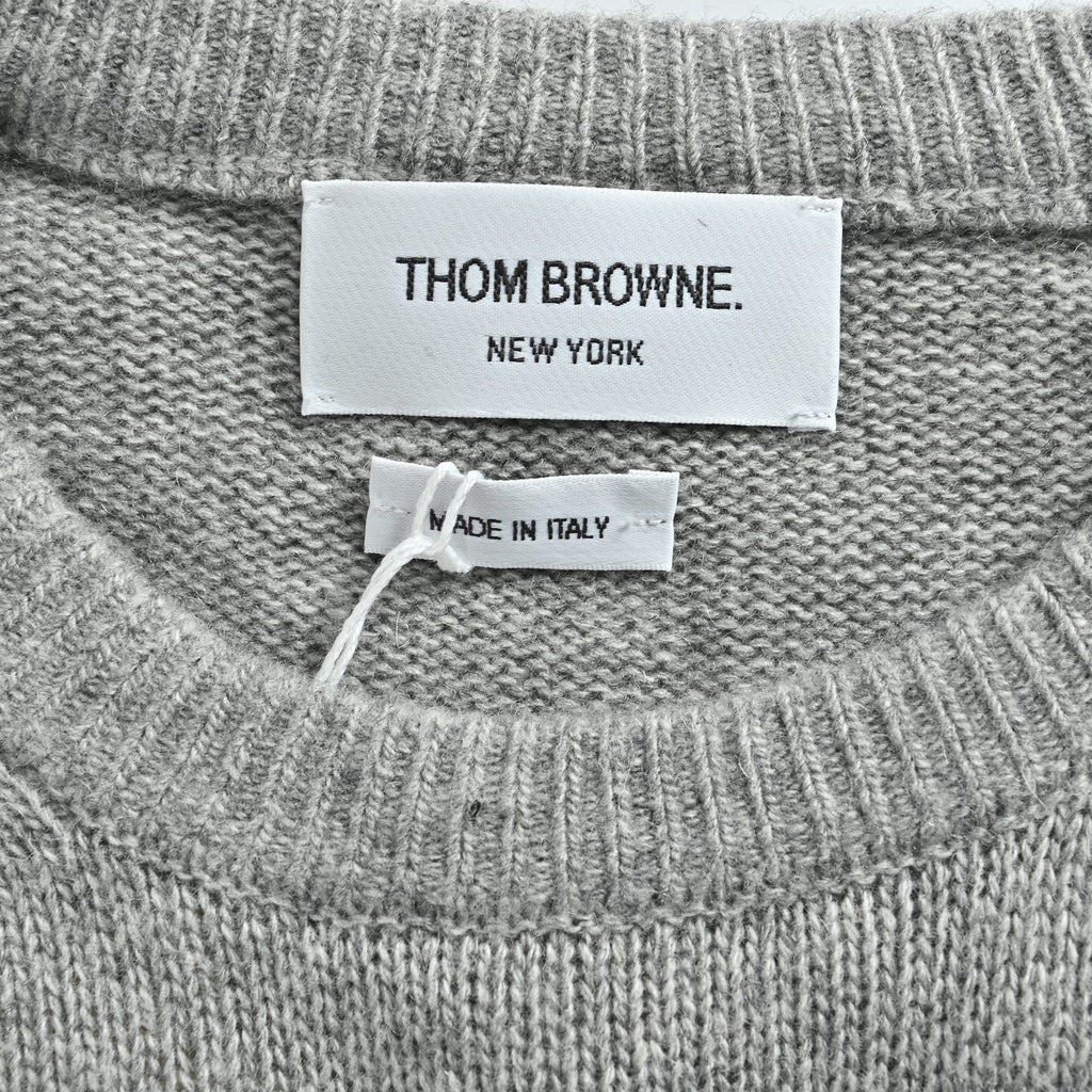 Thom Browne Four-Bar Crewneck Knit Sweater - Light Gray