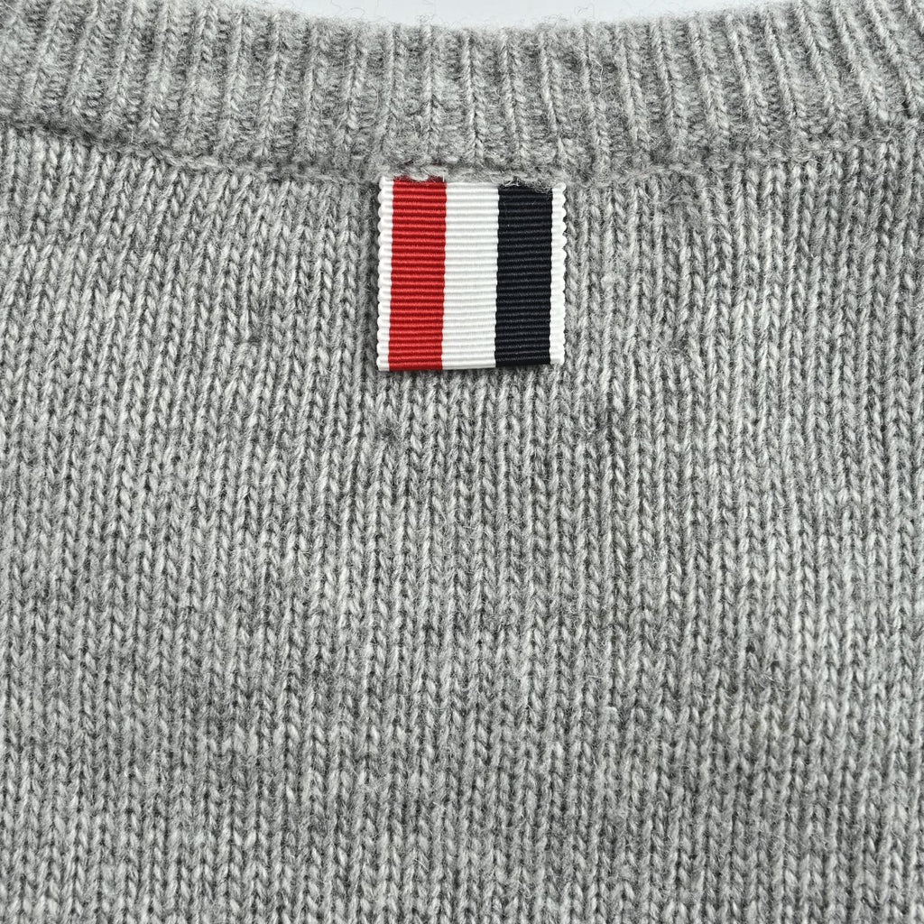 Thom Browne Four-Bar Crewneck Knit Sweater - Light Gray