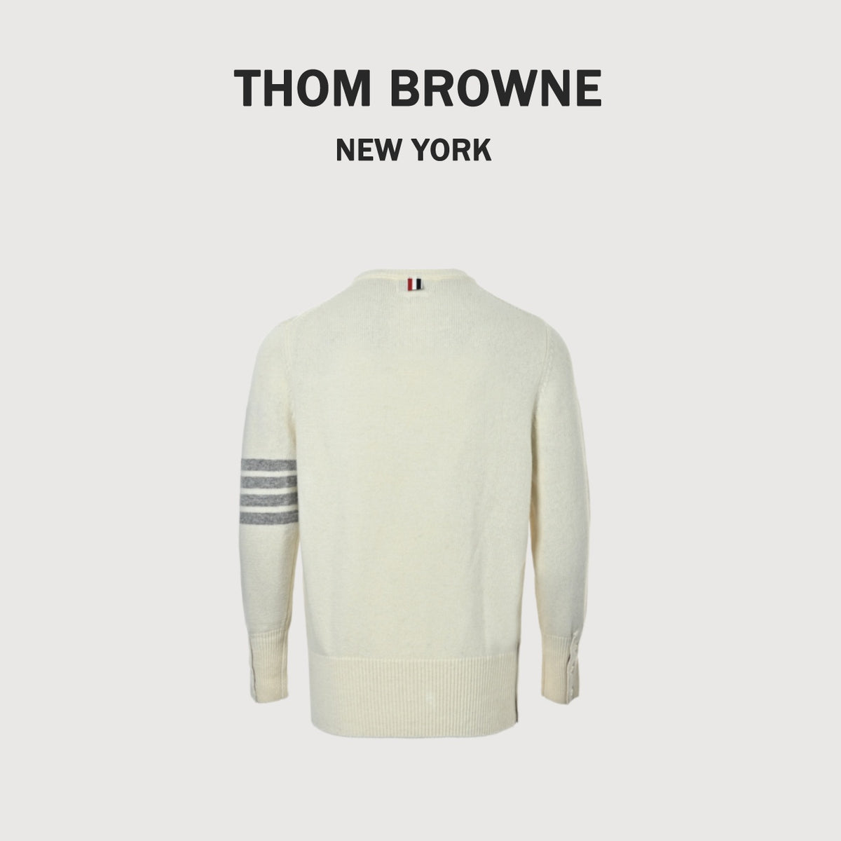 Thom Browne Four-Bar Crewneck Knit Sweater - Ivory
