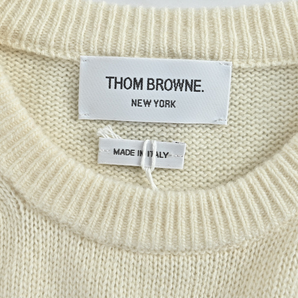 Thom Browne Four-Bar Crewneck Knit Sweater - Ivory