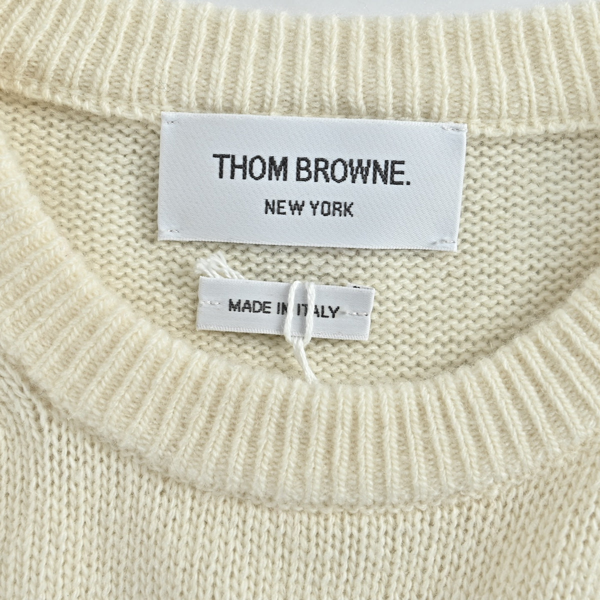 Thom Browne Four-Bar Crewneck Knit Sweater - Ivory