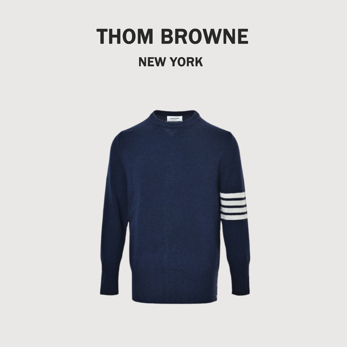 Thom Browne Four-Bar Crewneck Knit Sweater - Navy Blue