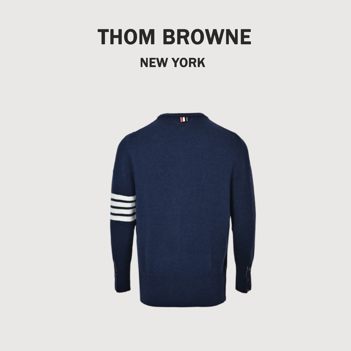 Thom Browne Four-Bar Crewneck Knit Sweater - Navy Blue