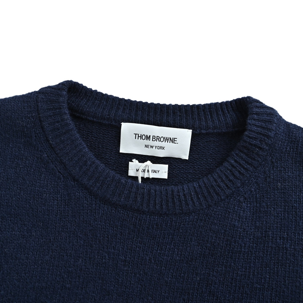 Thom Browne Four-Bar Crewneck Knit Sweater - Navy Blue