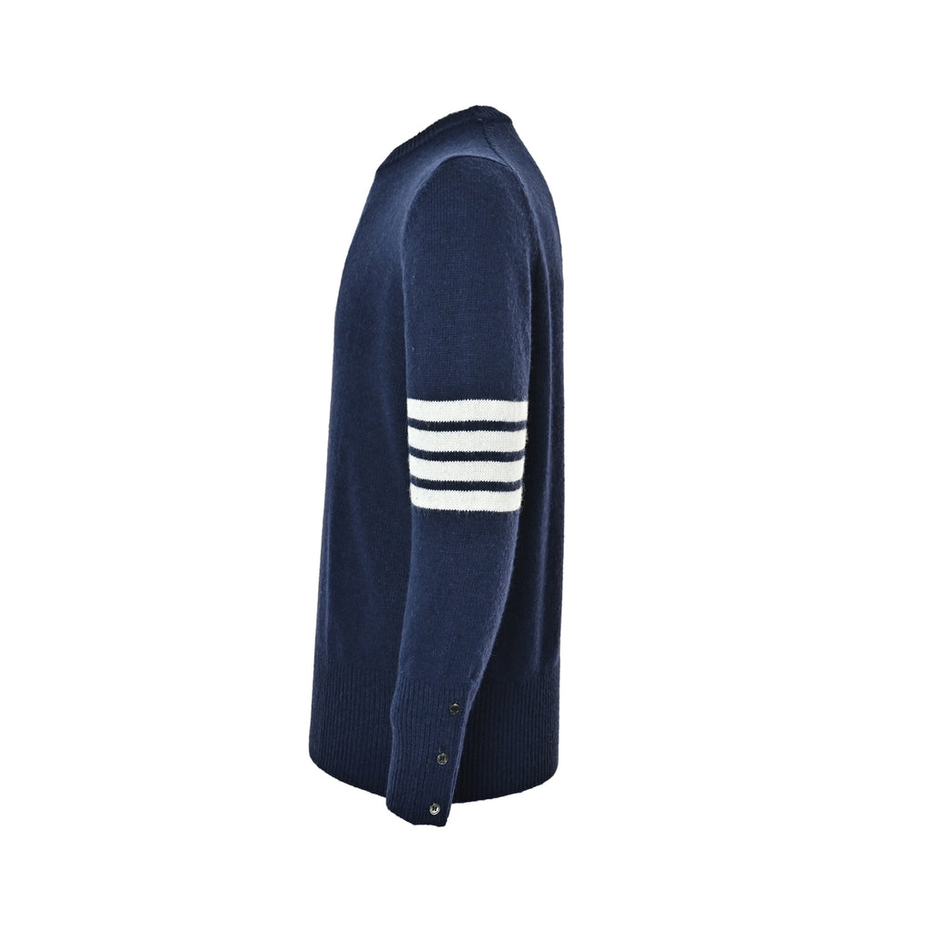 Thom Browne Four-Bar Crewneck Knit Sweater - Navy Blue