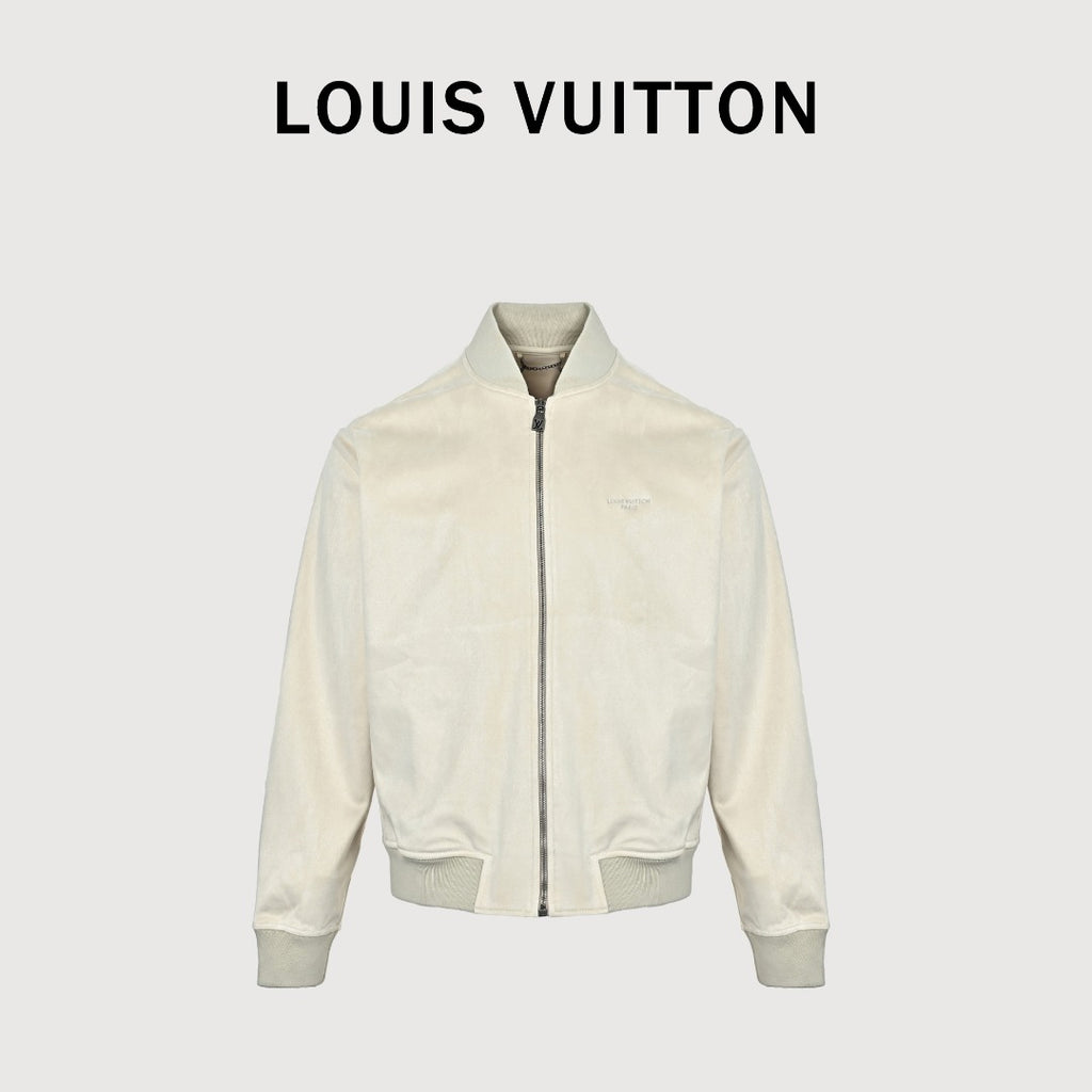 Louis Vuitton Letter-Embroidered Suede-Effect Bomber Jacket - Ivory