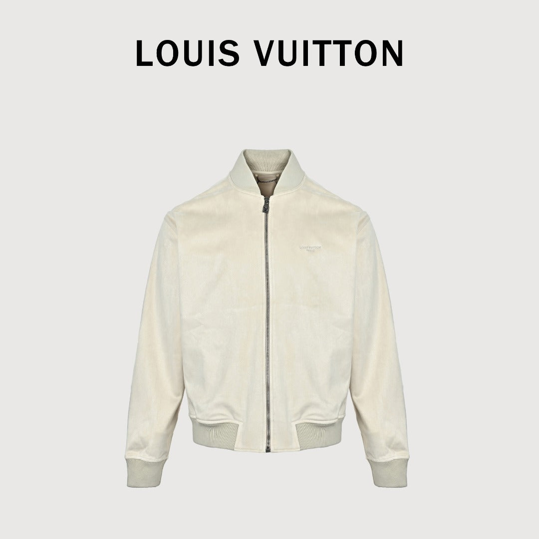 Louis Vuitton Letter-Embroidered Suede-Effect Bomber Jacket - Ivory