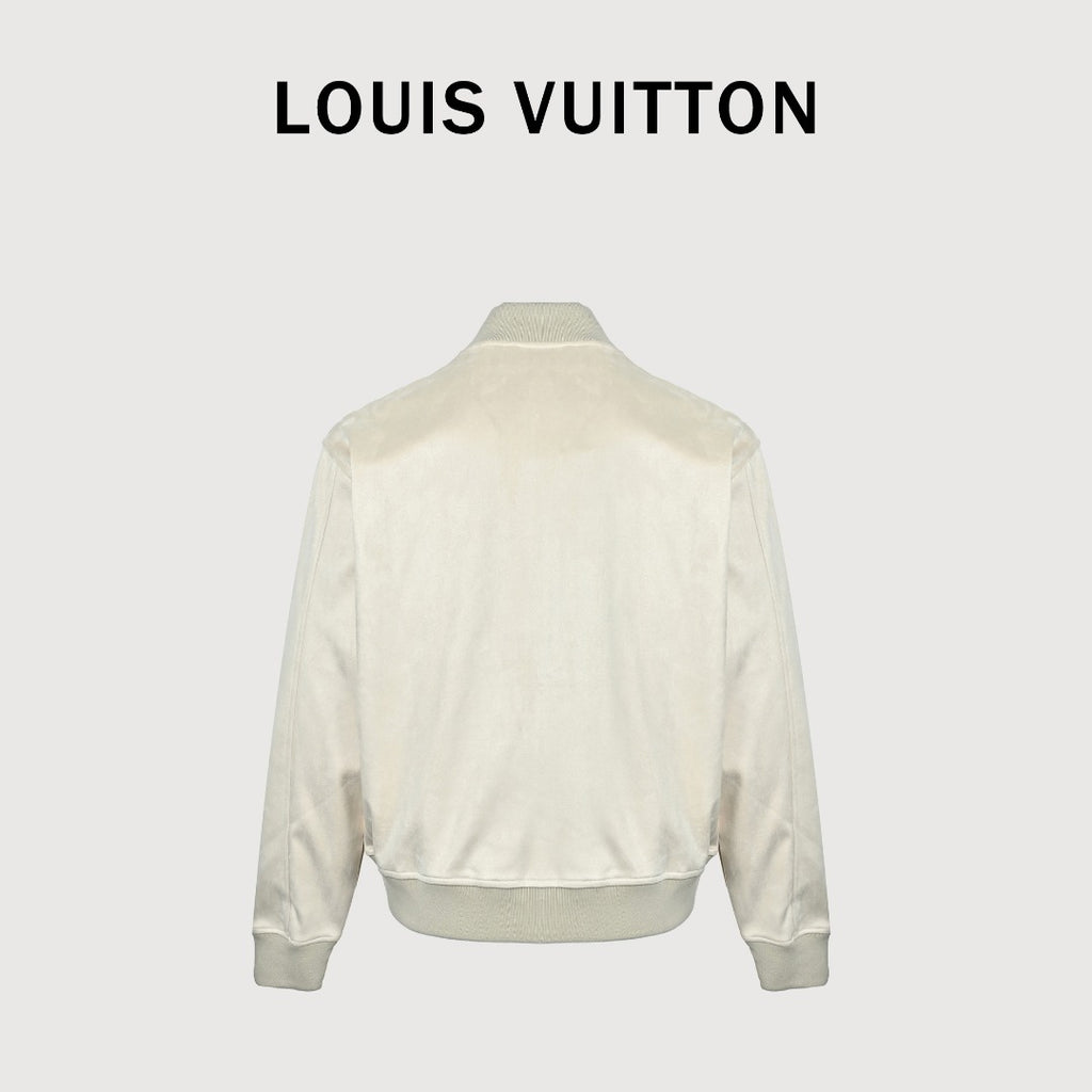 Louis Vuitton Letter-Embroidered Suede-Effect Bomber Jacket - Ivory