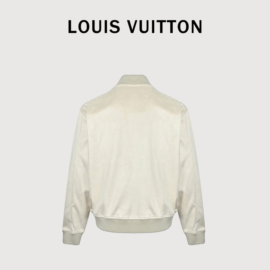 Louis Vuitton Letter-Embroidered Suede-Effect Bomber Jacket - Ivory