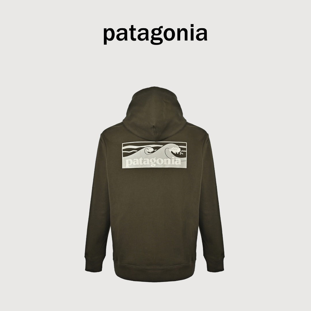 Patagonia Wave Graphic Pullover Hoodie - Dark Olive