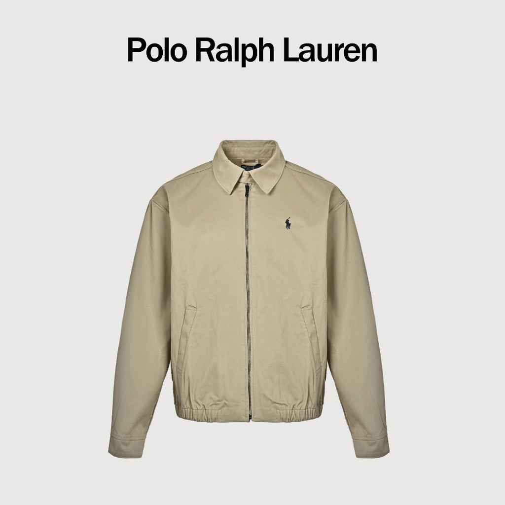 Ralph Lauren Pony-Embroidered Collared Zip-Up Jacket - Khaki