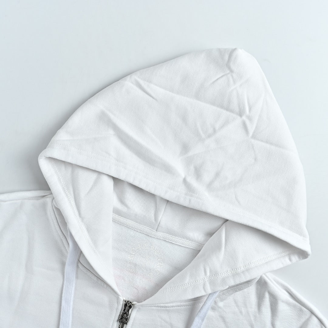 Chrome Hearts Horseshoe Print Zip-Up Hoodie - White and Pink