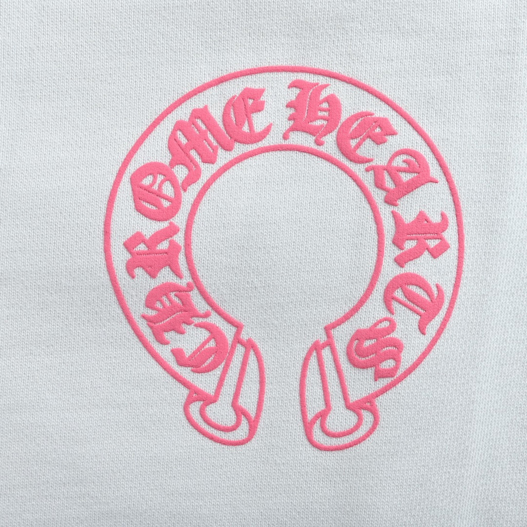 Chrome Hearts Horseshoe Print Zip-Up Hoodie - White and Pink
