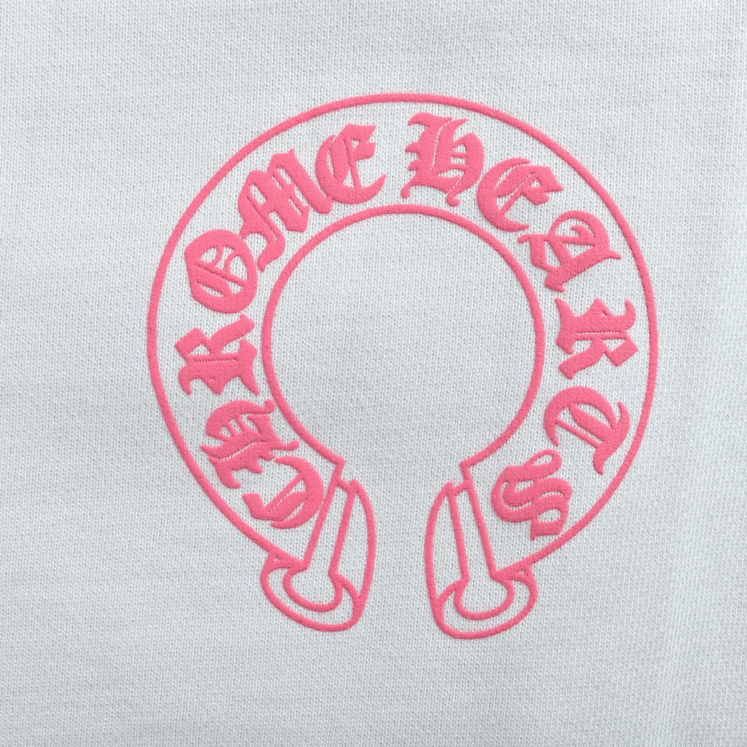 Chrome Hearts Horseshoe Print Zip-Up Hoodie - White and Pink