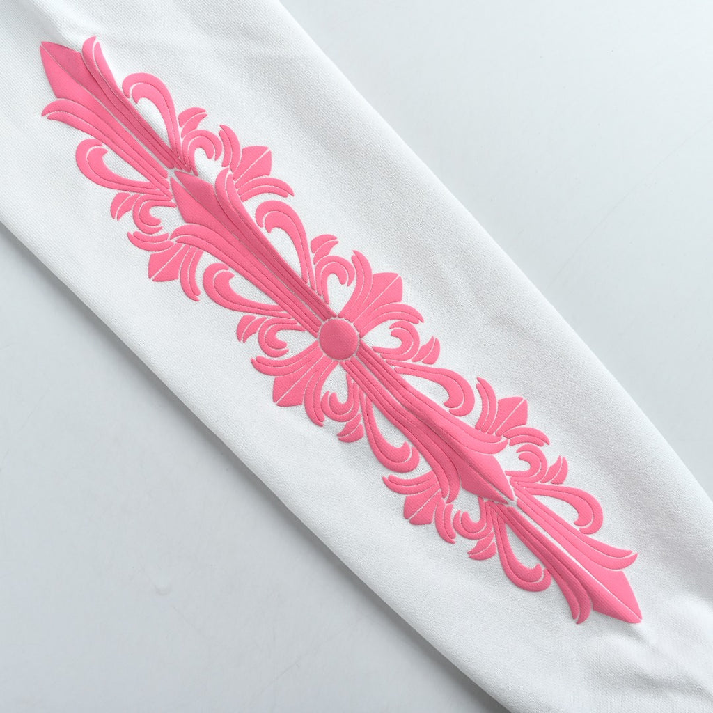 Chrome Hearts Horseshoe Print Zip-Up Hoodie - White and Pink