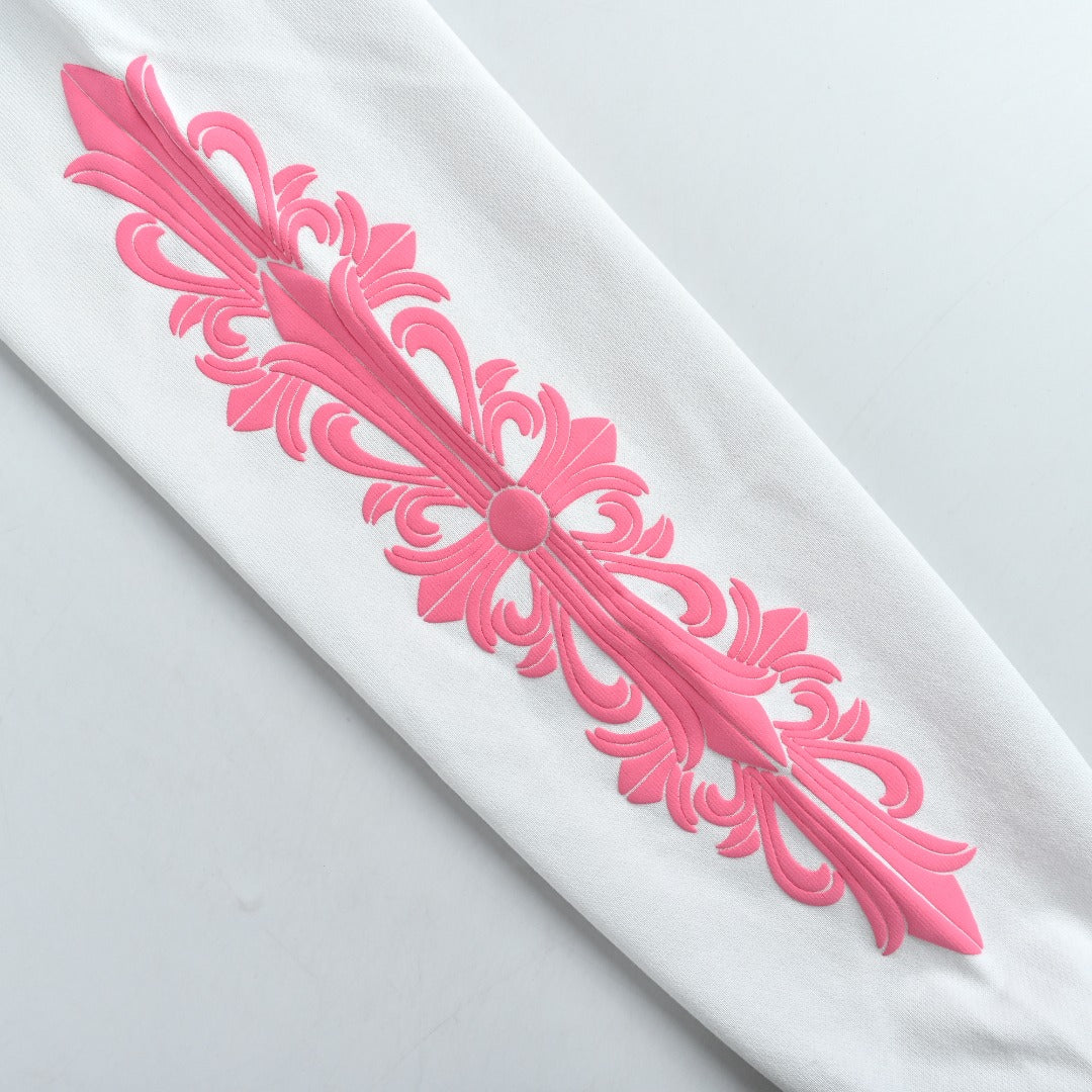 Chrome Hearts Horseshoe Print Zip-Up Hoodie - White and Pink
