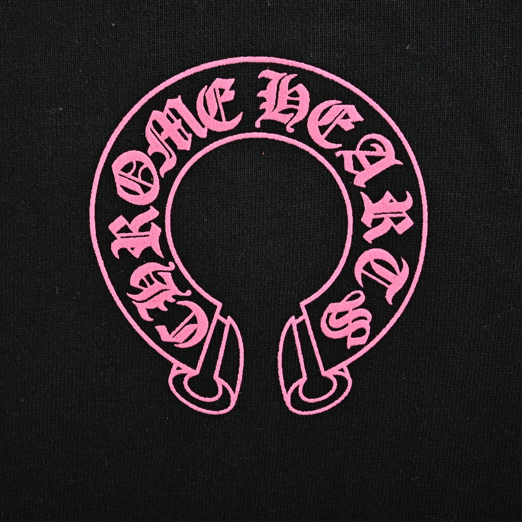 Chrome Hearts Horseshoe Print Zip-Up Hoodie - Black and Pink