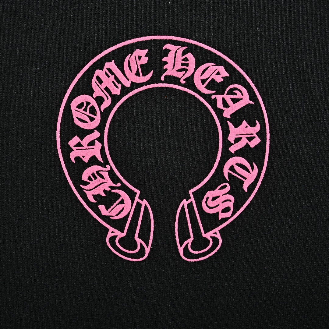 Chrome Hearts Horseshoe Print Zip-Up Hoodie - Black and Pink