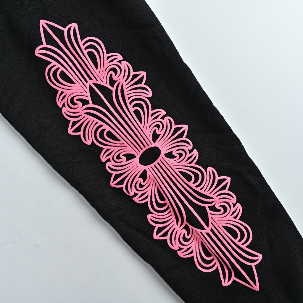 Chrome Hearts Horseshoe Print Zip-Up Hoodie - Black and Pink