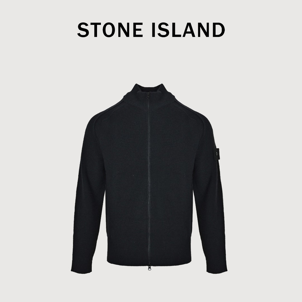 Stone Island Waffle-Knit Zip-Up Sweater Jacket - Black