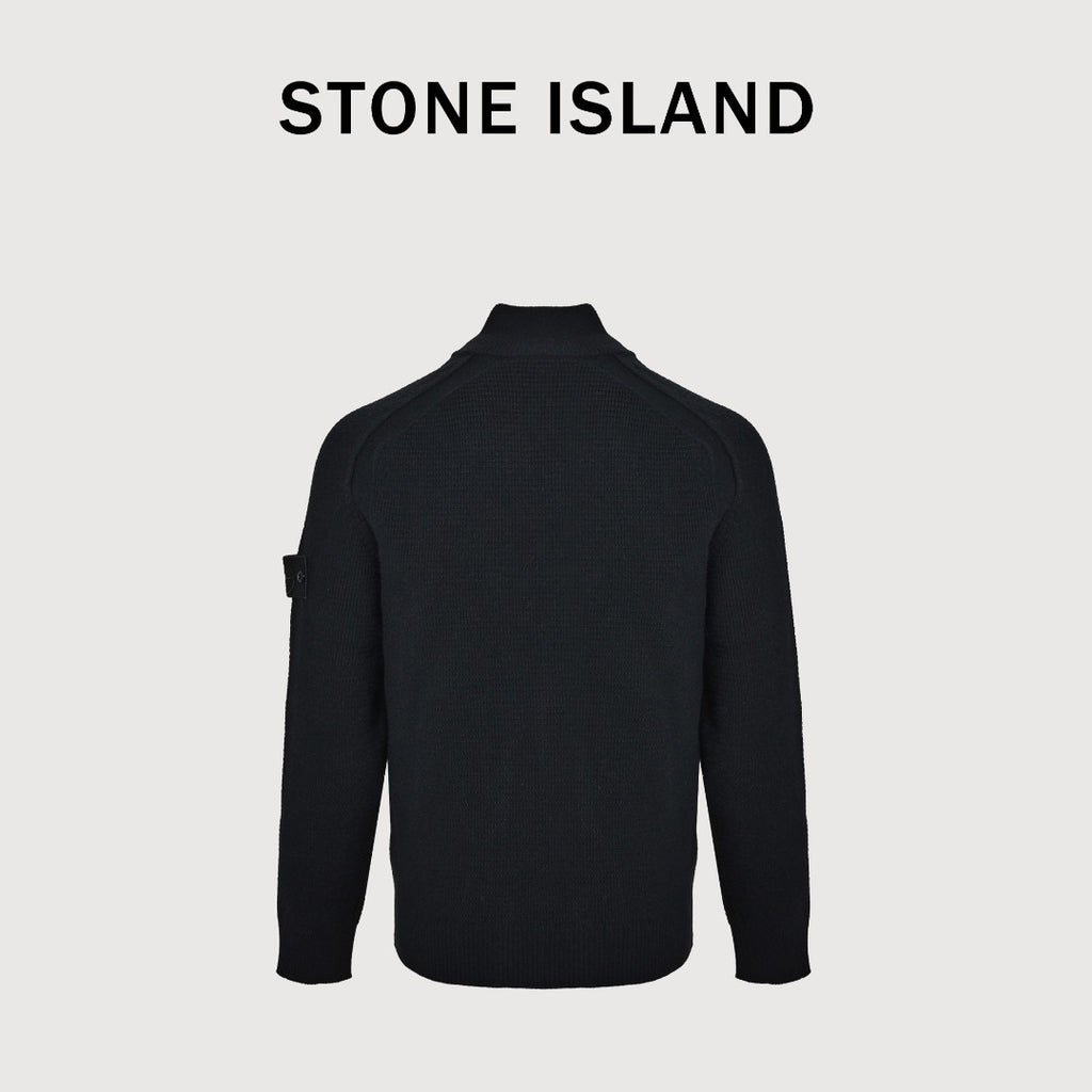 Stone Island Waffle-Knit Zip-Up Sweater Jacket - Black