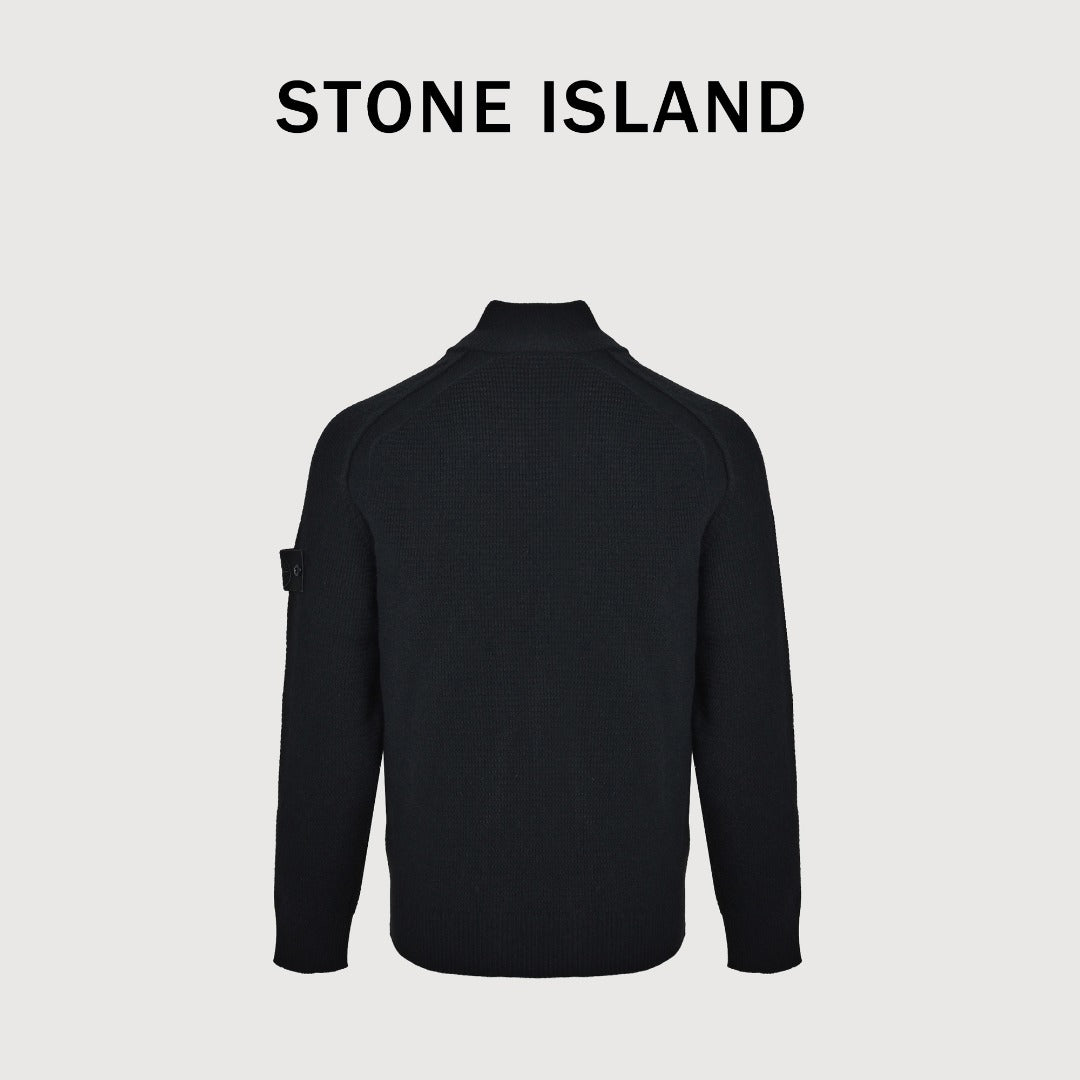 Stone Island Waffle-Knit Zip-Up Sweater Jacket - Black