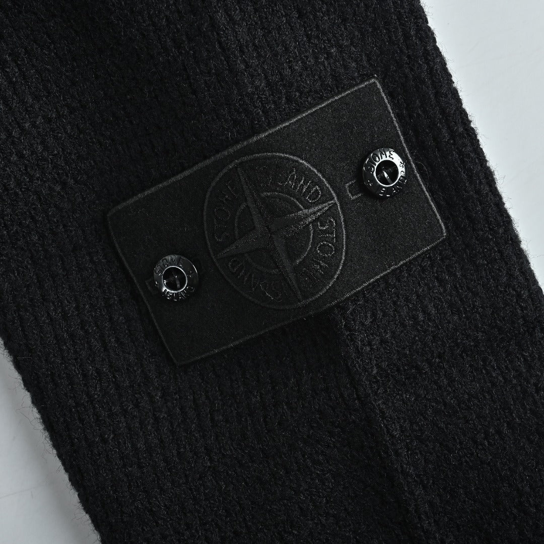 Stone Island Waffle-Knit Zip-Up Sweater Jacket - Black
